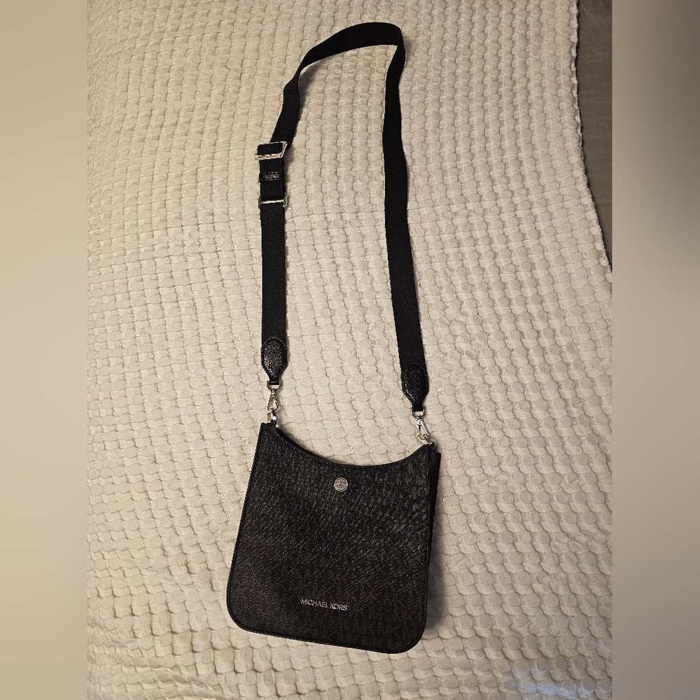 Michael Kors Black Logo Crossbody Bag with Silver Hardware